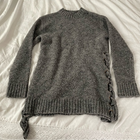 Lovers + Friends XS RUN BIG grey Lace Up Sweater Dress Revolve wool blend - Picture 2 of 7